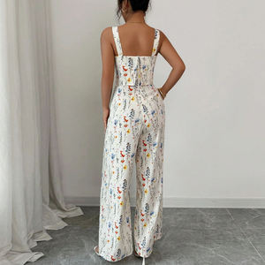 Combinaison à imprimé floral personnalisé pour femmes, pantalon large décontracté pour femmes - Product Image 2
