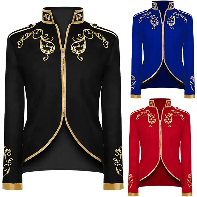 New Halloween Tops Men's Fashion Jacket Court Prince Gold Embroidered Suit Black Sports Jacket