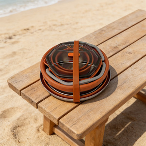 Stackable Plastic Dinnerware Set with Orange Strap Eco-Friendly Portable Tableware for Outdoor Use - Product Image 1