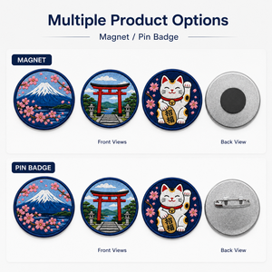 Badge en fer blanc personnalisé brodé, bouton, vente en gros OEM, souvenirs japonais Chat porte-bonheur, broche en métal Sakura pour vêtements, chapeaux, sacs - Product Image 3