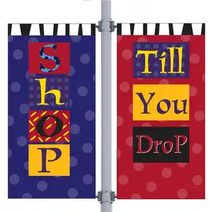 Outdoor Promotional Flag Street Pole Banner With Brackets