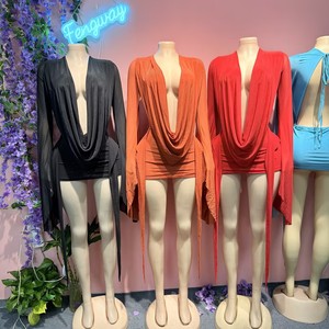 Vestido Mini Bodycon de Cuello Drapeado y Cintura Natural, Tejido Transparente, Manga Larga, Sin Espalda, para Uso Diario, Tendencia 2025 para <span class=keywords><strong>Mujer</strong></span> - Product Image 6