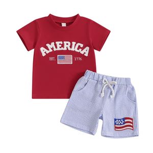 新设计7月4日童装红白蓝小男孩夏季服装男童短裤 - Product Image 3
