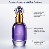 Flacon de parfum en verre royal de luxe 100 ml avec boîte, fond épais, logo personnalisé, flacon de parfum rond vide avec bouchon de luxe