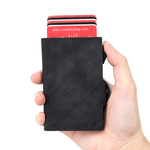 RFID Pop up Aluminum <b>Metal</b> Cards Holder <b>Wallet</b> PU Leather Credit Card Holder Men's Leather <b>Wallet</b> With Money Clip - Product Image 1