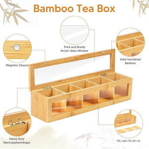 Wood <strong>Tea</strong> <strong>Box</strong> 4 Compartments Polished Clear Acrylic Windows Magnet Lid Multifunction Home Fairy Theme Customized Color Logo - Product Image 2