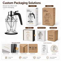 Distributeur de miel en verre élégant à marque privée, avec logo personnalisé, sans goutte, à débit inférieur, pot à sirop avec support pour ustensiles de cuisine de luxe