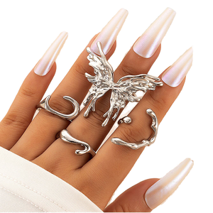 4 Pcs/Set Cincin Trendy Kreatif Bentuk Tidak Beraturan Punk Kupu-kupu Besar Geometris Inlay Zirkon Paduan Seng Hadiah Pesta Pertunangan - Product Image 6