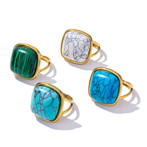 Bague géométrique carrée en pierre, ton or et argent, ajustable, bijou ouvert pour le doigt - Product Image 5