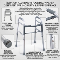 Déambulateur médical pliable en aluminium SUNCARE à 2 boutons réglables pour personnes âgées