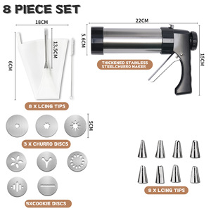 Presse à churros en acier inoxydable, ensemble de presse à pâte manuelle avec 3 embouts pour la pâtisserie en cuisine - Product Image 2