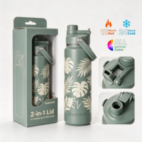 Bouteille d'eau isotherme en acier inoxydable 14oz-40oz avec couvercle 2-en-1 à paille et bec verseur, gourde de sport et de voyage, logo personnalisé OEM ODM
