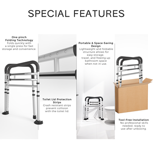 Marco DE SEGURIDAD plegable y ligero ajustable para inodoro, reposabrazos antideslizante para ancianos, riel de soporte para baño, silla de ayuda para el hogar - Product Image 3