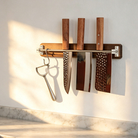 Bloc à couteaux en bois de cerisier avec insert en acier inoxydable couleur laiton pour le rangement des couteaux de cuisine sur comptoir