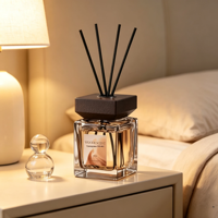 Diffuseur d'huiles essentielles en rotin sans flamme avec couvercle en verre carré, parfum d'intérieur longue durée, assainisseur d'air domestique