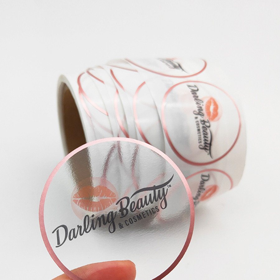 Индивидуальная печать, круглые прозрачные наклейки из розового золота, логотип-этикетка, водонепроницаемые виниловые наклейки, круглые прозрачные золотые фольгированные наклейки