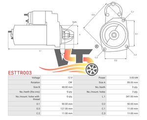 ESTTR003 nuovo motorino di avviamento De Arranque 911C 12V 9T per Mercedes Benz NG 0001359043 0001359084 0001367034 identificatori 0001367300 - Product Image 6