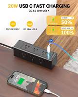 Multiprise à fixation sur bureau avec protection contre les surtensions, PD 20W USB-C, 9 prises CA, 4 ports USB, station de charge de bureau pour le bureau et la maison