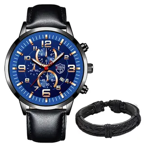 นาฬิกาผู้ชายสแตนเลสสตีลหนังควอตซ์นาฬิกาข้อมือธุรกิจนาฬิกาปฏิทินวันที่เรืองแสงชายสร้อยข้อมือลำลอง