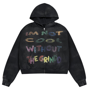 Black Glitter Print <b>Men</b> Oversized Zip Hoodie Distressed Retro High Streetwear Vintage Hooded <b>Pullover</b> OEM ODM Custom - Product Image 1