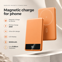 Produit le plus vendu OEM, batterie externe magnétique sans fil 5000 mAh, charge rapide 20W PD, portable avec écran LCD, métal, Type-C, vente en gros