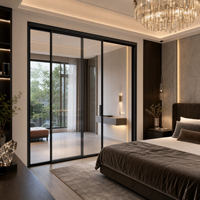Porte coulissante en verre pour cloison intérieure, cadre fin moderne de luxe, isolation acoustique, alliage d'aluminium pour chambre à coucher