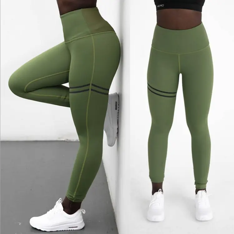 Hot Sale Seamless Striped Yoga Leggings Elastic Leggings Women Fitness Soft Sportswear Green Color Sports Wear