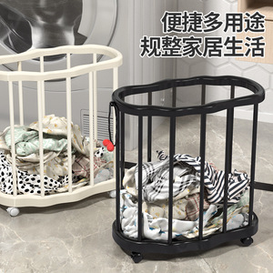 Clothing Organizer Round Portable Plastic Storage Basket For Home Yoga Mat Bathroom Use With Wheels - Product Image 4