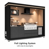 Station de cuisson extérieure anti-corrosion, cuisine modulaire de jardin avec télévision, plaque à induction, rail de prises électriques