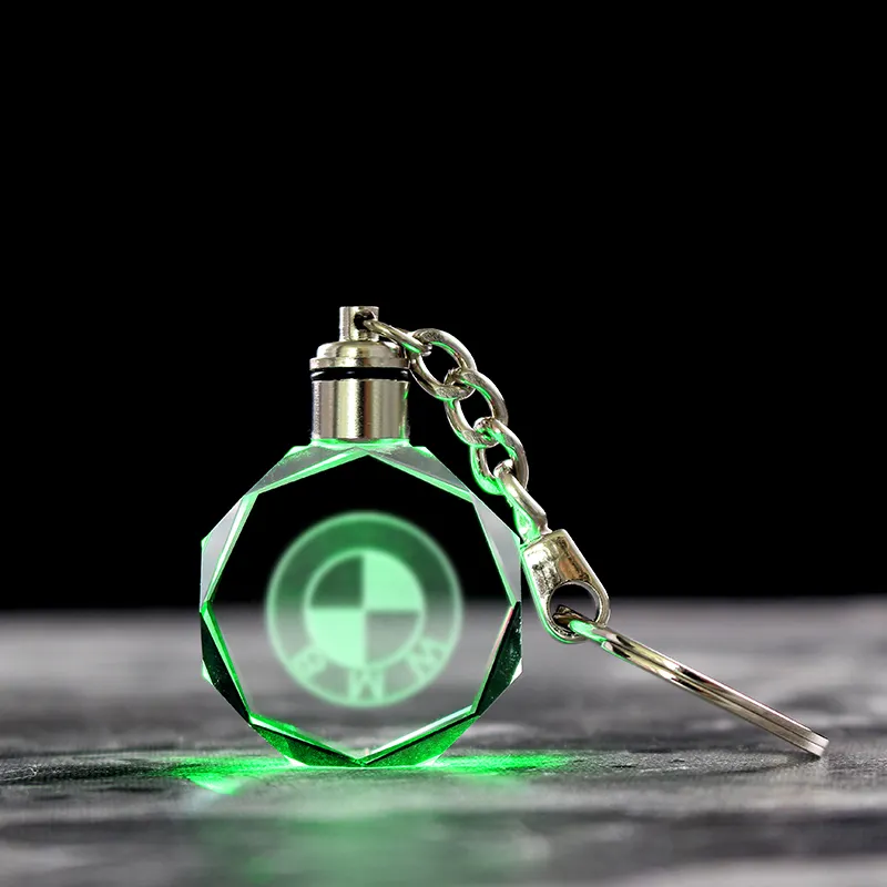 Customized Souvenir Gift Car Logo Keychain 3D Laser Engraved LED Crystal Keychain