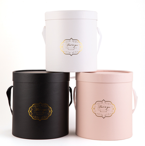 Custom print exquisite round paper flowers roses packing 3 sets storage box with ribbon handle flower gift packaging boxes
