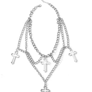 Collier croix superposé en alliage de zinc, design géométrique multicouche, couleurs or/blanc/noir, bijoux de mode pour femmes - Product Image 5