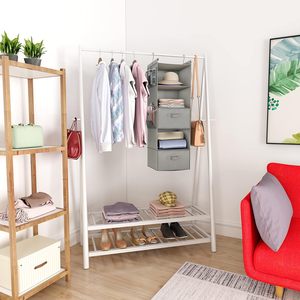 5 Tier Hanging Closet Organizer Light Grey Foldable Storage <b>Shelf</b> With <b>Hooks</b> For Bedroom Neatening - Product Image 6