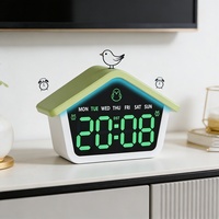 Réveil numérique LED minimaliste en forme de maison, silencieux, multifonctionnel, veilleuse, horloge de table LED avec fonction DST, OEM ODM