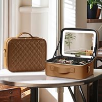 Trousse de maquillage LED avec miroir lumineux amovible, sac cosmétique de voyage portable, séparateurs ajustables, boîte de rangement pour maquillage
