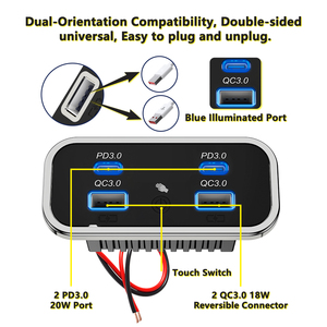 Chargeur de voiture réversible avec interrupteur tactile, 4 ports USB, double QC PD, 12/24 V, <span class=keywords><strong>adaptateur</strong></span> de prise pour van, siège, camping-car - Product Image 3