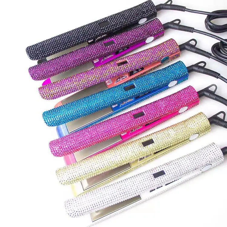 2 in 1 Hair Straightener and Curler LCD Titanium Flat Iron with Gorgeous Rhinestone Bling Crystal Diamond