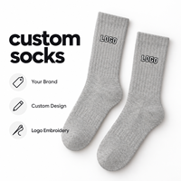 Chaussettes mi-mollet gris chiné personnalisées, logo brodé sur mesure, chaussettes en coton respirant pour la promotion de marque et le quotidien