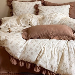 Floral Print Cotton Four-Piece <b>Bedding</b> <b>Set</b> Double-Layer Yarn Breathable Home Use - Product Image 3