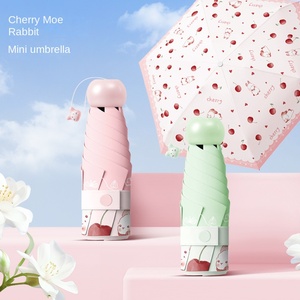 Mini 50% Fold Cute Cherry Moe Rabbit Black Glue <b>Sunscreen</b> Dual-use Umbrella Women Sun Umbrella Printing Factory Spot - Product Image 4