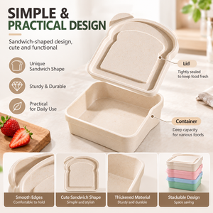 Food Grade Sandwich <b>Lunch</b> <b>Box</b> Portable Square Meal Container <b>Stackable</b> Lightweight Easy Clean for Office School - Product Image 2