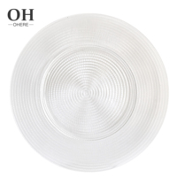 Assiette de présentation de luxe 13 pouces, minimaliste, écologique, avec bord doré, bord noir, bord gris, en verre transparent, sous verre, pour location de mariage