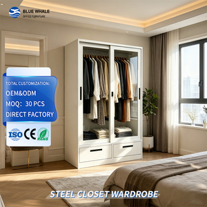 Armoire moderne à 2 portes coulissantes en verre et acier avec serrure pour chambre à coucher - Product Image 5