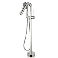 Robinet de bain autoportant en laiton chromé brossé contemporain avec poignée unique et cartouche en céramique, douchette à main BigTube incluse