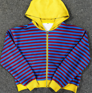 Factory Cropped Custom100% <strong>Cotton</strong> Stripes Men's Oversized Boxy Pullover Hoodie Graphic Printed 100% <strong>Cotton</strong> - Product Image 3