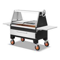 Barbecue au charbon de bois extérieur commercial de grande taille en acier inoxydable noir et or titane au design moderne, avec rôtissoire brésilienne et grill à steak espagnol