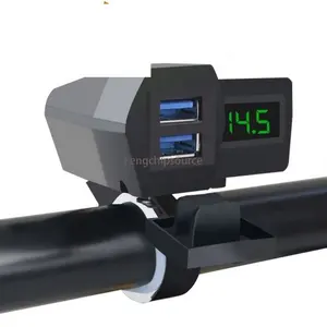 Acessórios multifuncionais para motocicletas carregador de carro duplo USB isqueiro voltímetro display duplo QC à prova d'água carga rápida