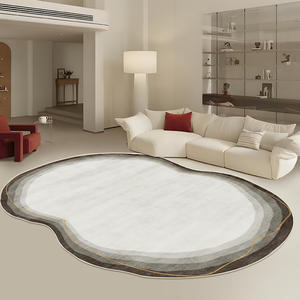 Tapis moderne abstrait fantaisie en fausse fourrure de cachemire, doux et moelleux, pour salon ou chambre, design rayé uni. - Product Image 3