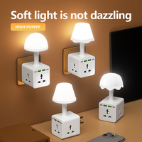 Prise multiple magique SUZHERM avec veilleuse colorée, 3 prises universelles, 2 ports USB, 2 ports Type-C, ignifuge