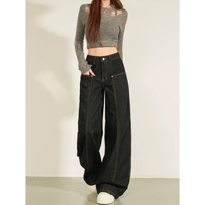 Women's Wide Leg Jeans High Waisted Loose Black Denim Straight Leg Casual Pants - Product Image 4